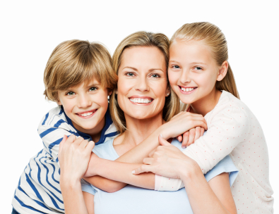 Mother Being Hugged By Her Two Children - Isolated