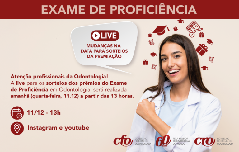 Mudança de data para os sorteios da premiação do Exame de Proficiência em Odontologia