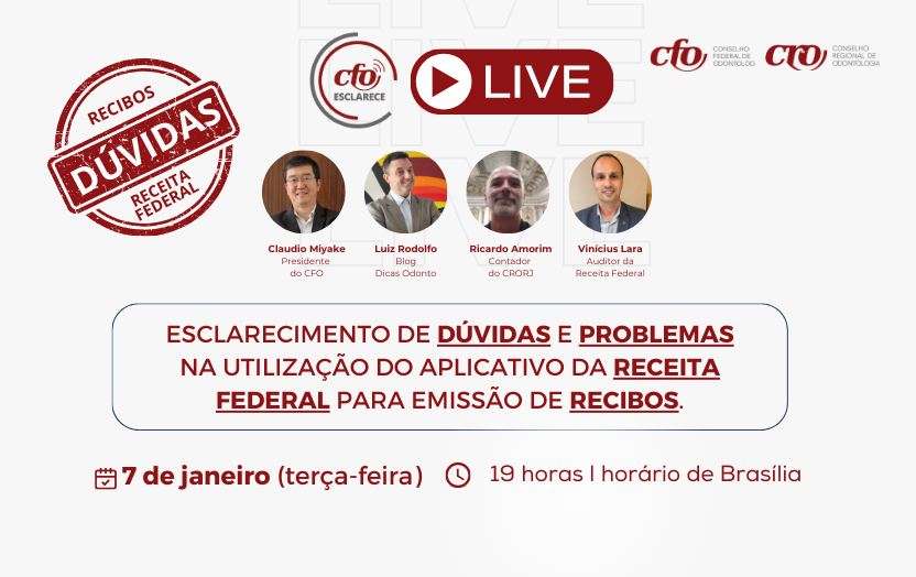 Assista à live do CFO sobre emissão de recibos pelo aplicativo da Receita Federal e tire suas dúvidas sobre o tema